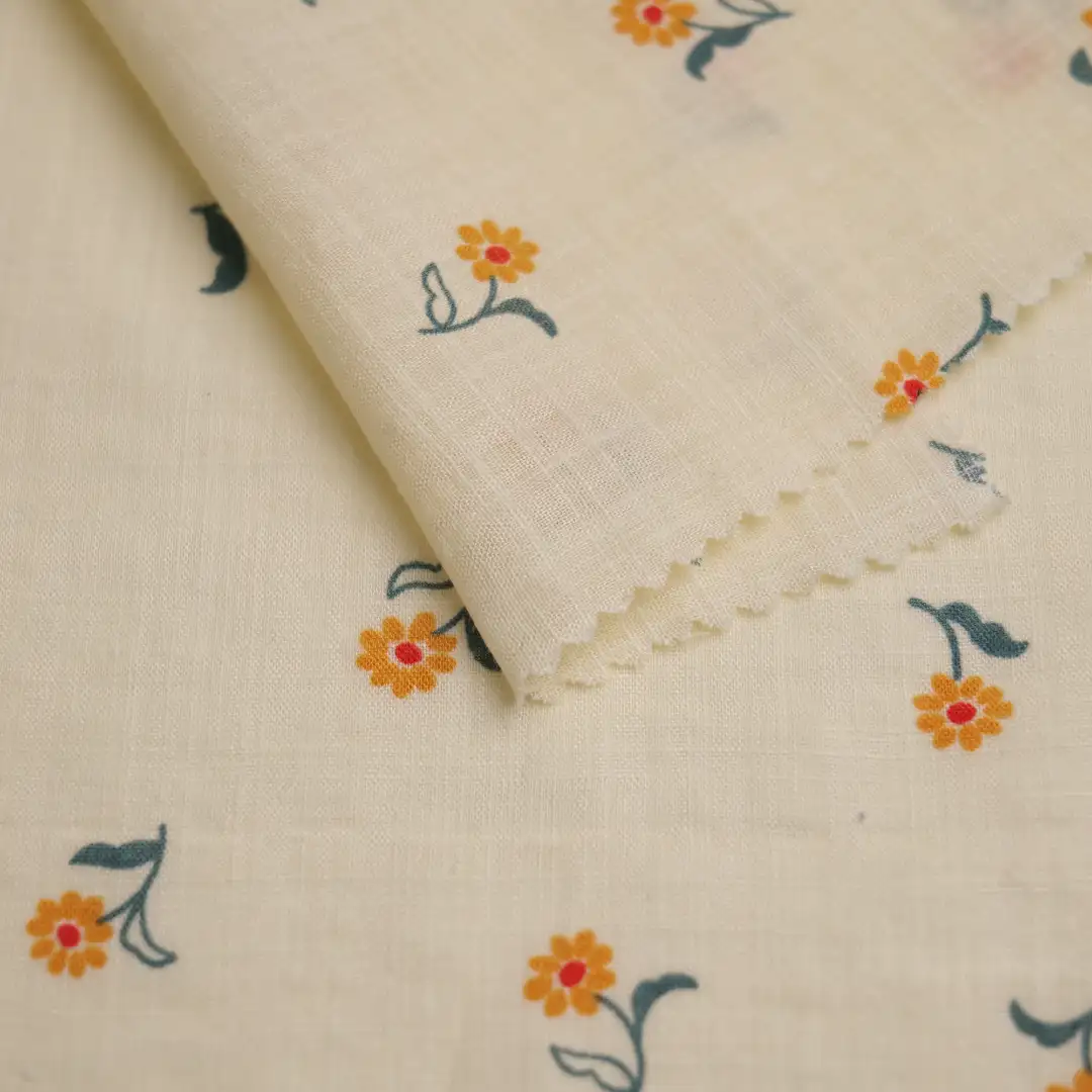 China Fabric for Blouse,Shirt Long Sleeve Button ,Dresses (Pullover)  Cotton Crepe Natural Woven Fabric Cotton Rayon Yellow Print color buy from China wholesaler bulk order at wholesale price free worldwide shipping Alibaba