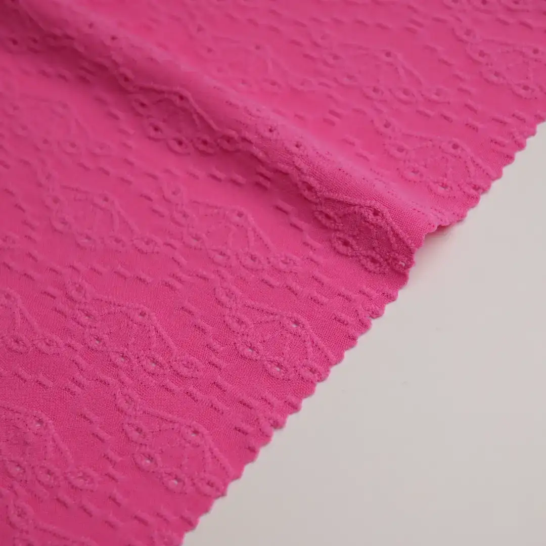 China Fabric for Shirt,Dresses (Pullover)  Weft Jacquard Knit Fabric Polyester Spandex Pink color buy from China wholesaler bulk order at wholesale price free worldwide shipping Alibaba