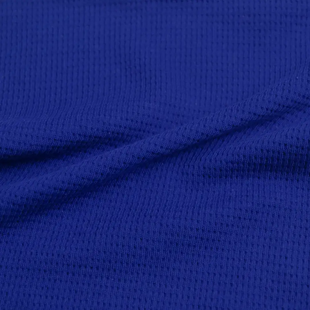 China Fabric for T-Shirt,Hoodie,Ladies Vest ,Men’s Vest ,T-shirt ,Polo T-shirt  Waffle Knit Fabric Cotton Polyester Blue color buy from China wholesaler bulk order at wholesale price free worldwide shipping Alibaba