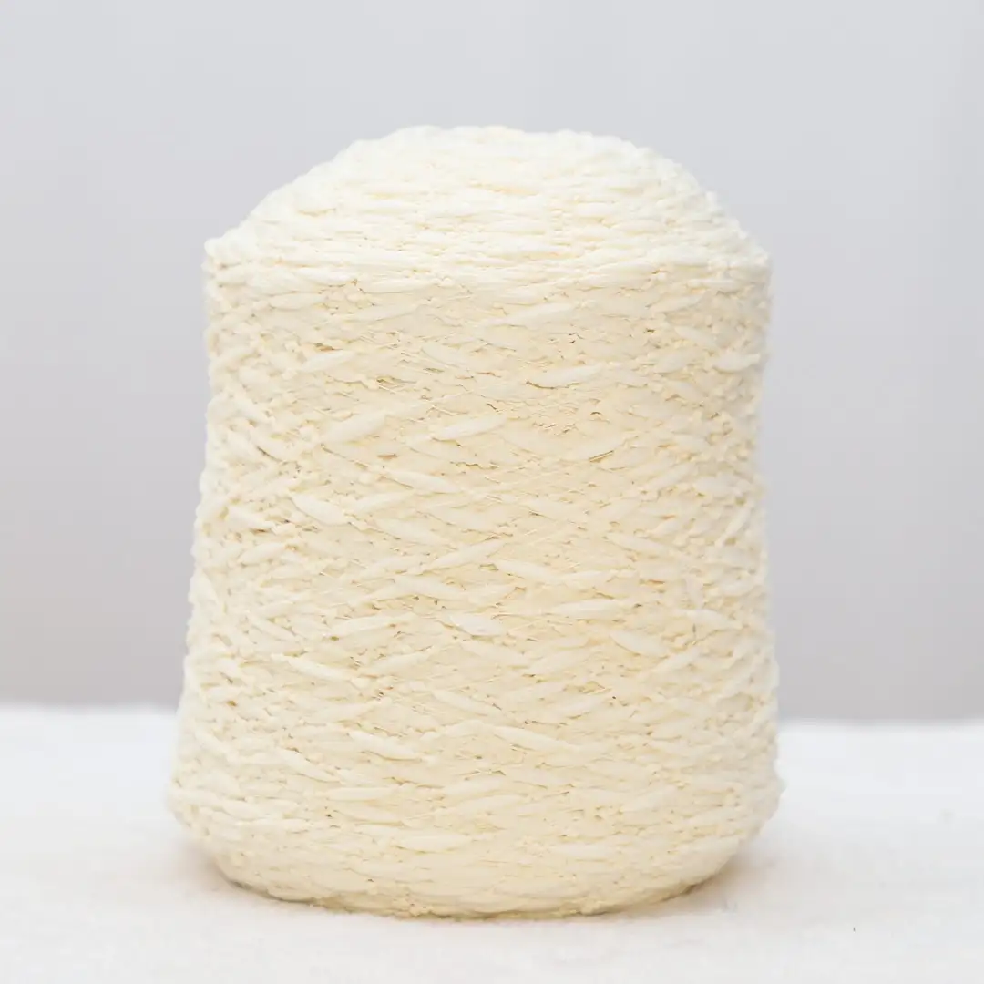 China Yarn for Knitted Jacket (Sweater),Round Neck Pullover (Sweater),Crew Neck Pullover (Sweater),Hoodie  (Sweater) Slub Yarn Fancy Yarn Polyester Cream color buy from China wholesaler bulk order at wholesale price free worldwide shipping Alibaba