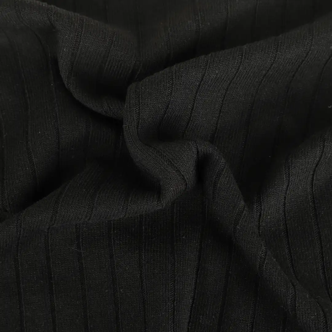 China Fabric for Polo Shirt,Hoodie Rib Knit Fabric Polyester Rayon Spandex Black color buy from China wholesaler bulk order at wholesale price free worldwide shipping Alibaba