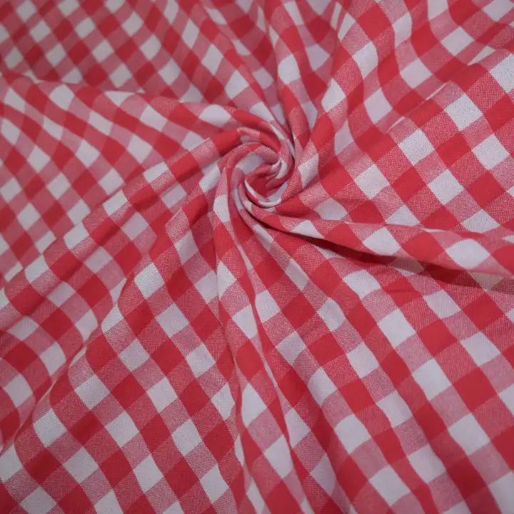 India Fabric for Shirt,Crop Top Cotton Seersucker Natural Woven Fabric Cotton Red Checks color buy from India wholesaler bulk order at wholesale price free worldwide shipping Alibaba