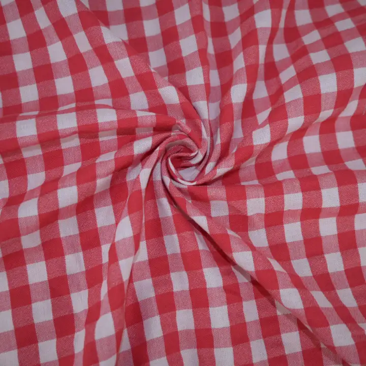 India Fabric for Shirt,Crop Top Cotton Seersucker Natural Woven Fabric Cotton Red Checks color buy from India wholesaler bulk order at wholesale price free worldwide shipping Alibaba