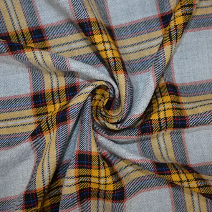 India Fabric for Shirt Viscose Twill Natural Woven Fabric Viscose Grey Yellow Check color buy from India wholesaler bulk order at wholesale price free worldwide shipping Alibaba