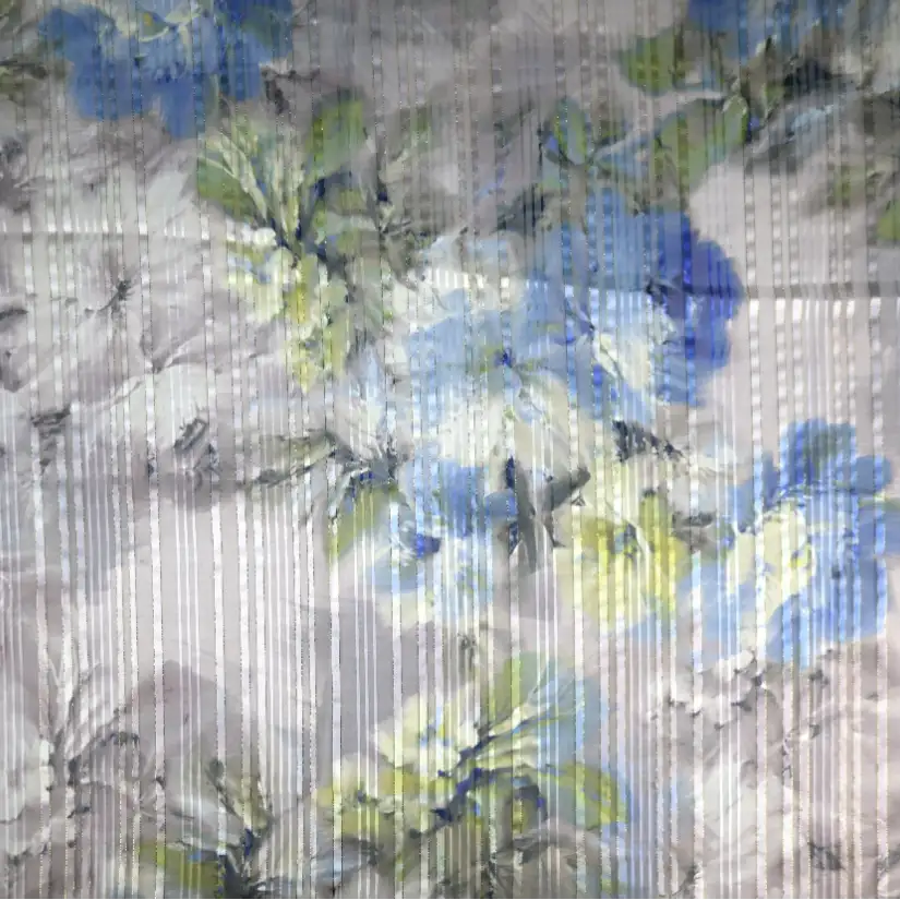 India Fabric for Blouse Polyester Lurex Stripe Print Synthetic Woven Fabric Polyester Lurex Flower Printed color buy from India wholesaler bulk order at wholesale price free worldwide shipping Alibaba