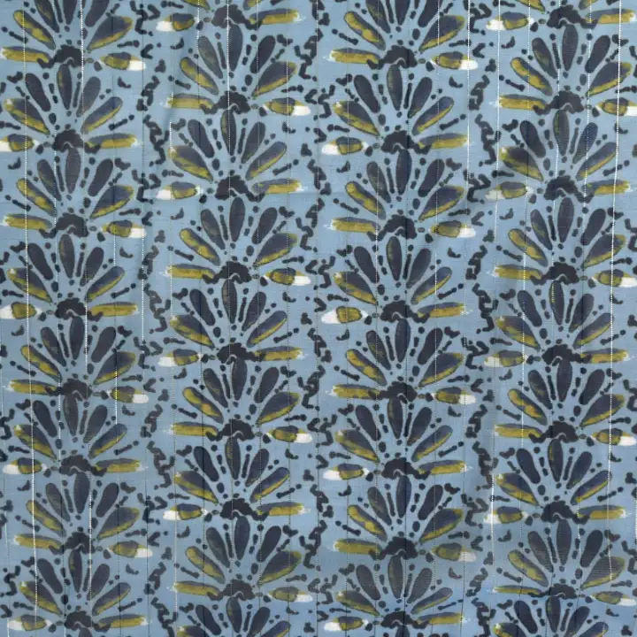 India Fabric for Blouse Polyester chiffon Synthetic Woven Fabric Polyester Lurex Light Blue Flower Print color buy from India wholesaler bulk order at wholesale price free worldwide shipping Alibaba