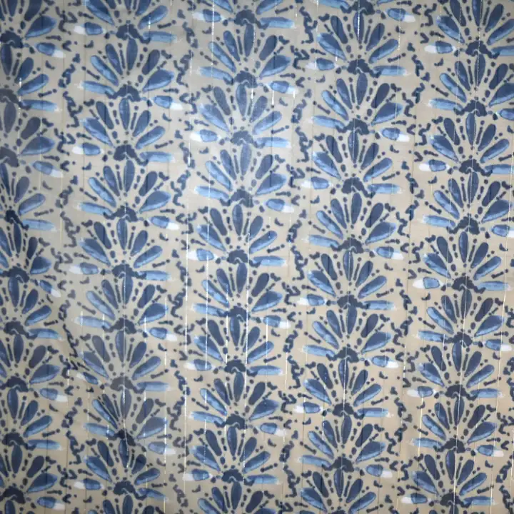 India Fabric for Blouse Polyester chiffon Synthetic Woven Fabric Polyester Lurex Beige Flower Print color buy from India wholesaler bulk order at wholesale price free worldwide shipping Alibaba