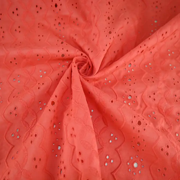 India Fabric for Skirt,Dresses (Cardigan Open)  Schiffli Synthetic Woven Fabric Cotton Red color buy from India wholesaler bulk order at wholesale price free worldwide shipping Alibaba