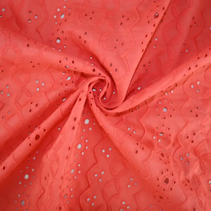 India Fabric for Skirt,Dresses (Cardigan Open)  Schiffli Synthetic Woven Fabric Cotton Red color buy from India wholesaler bulk order at wholesale price free worldwide shipping Alibaba