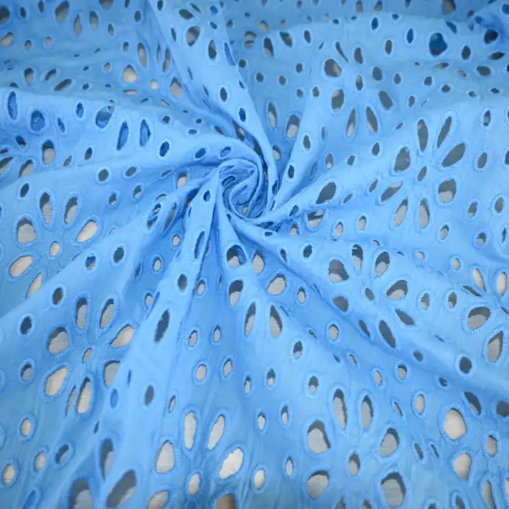India Fabric for Blouse,Skirt,Dresses (Cardigan Open)  Schiffli Synthetic Woven Fabric Cotton Blue color buy from India wholesaler bulk order at wholesale price free worldwide shipping Alibaba