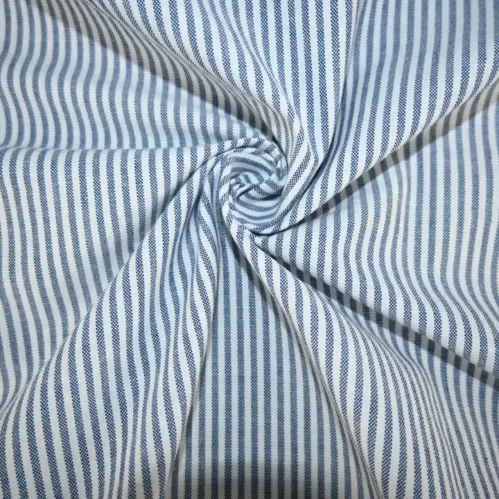 India Fabric for Shirt Cotton Stripe Natural Woven Fabric Cotton White Blue Stripe color buy from India wholesaler bulk order at wholesale price free worldwide shipping Alibaba