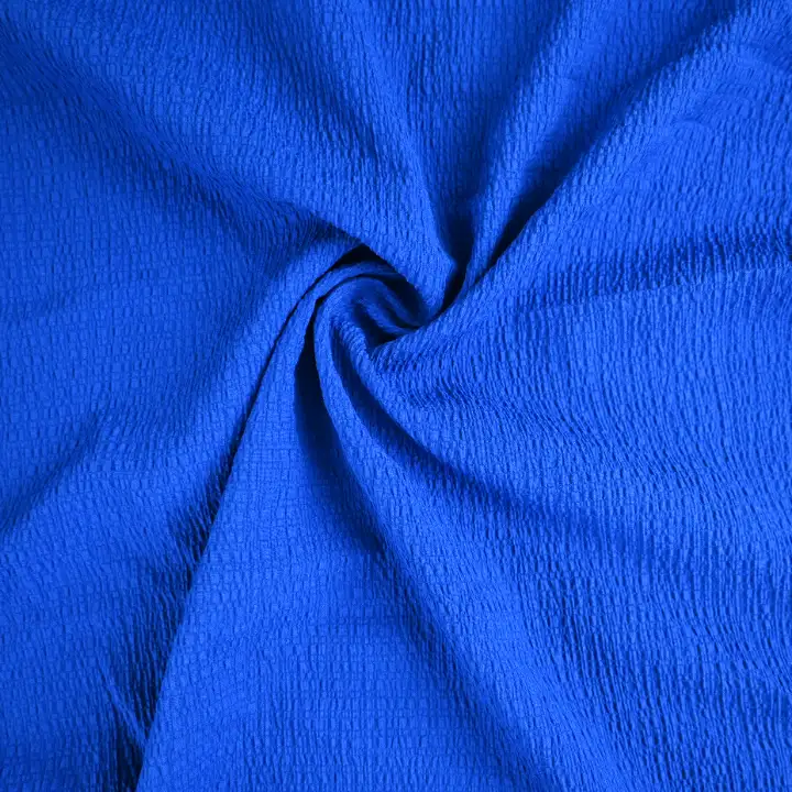 India Fabric for Blouse Polyester Crinkle Fabric Synthetic Woven Fabric Polyester Spandex Blue color buy from India wholesaler bulk order at wholesale price free worldwide shipping Alibaba