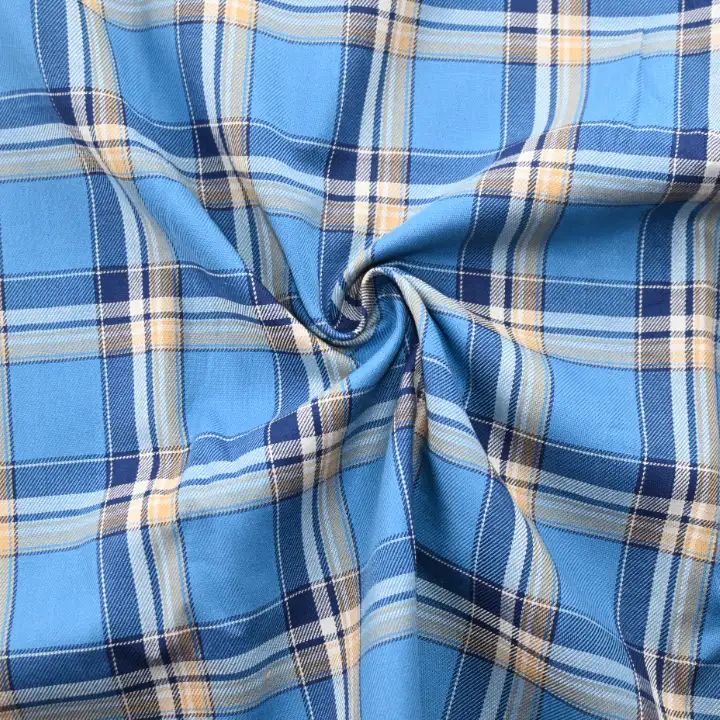 India Fabric for Shirt Yarn Dyed Check Synthetic Woven Fabric COTTON Blue Check color buy from India wholesaler bulk order at wholesale price free worldwide shipping Alibaba