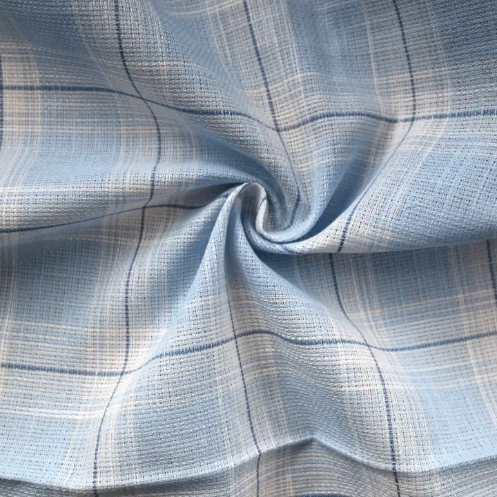 India Fabric for Shirt Cotton Dobby Natural Woven Fabric COTTON Blue And White Check color buy from India wholesaler bulk order at wholesale price free worldwide shipping Alibaba