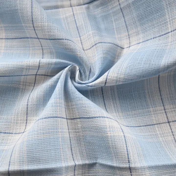 India Fabric for Shirt Cotton Dobby Natural Woven Fabric COTTON Blue And White Check color buy from India wholesaler bulk order at wholesale price free worldwide shipping Alibaba