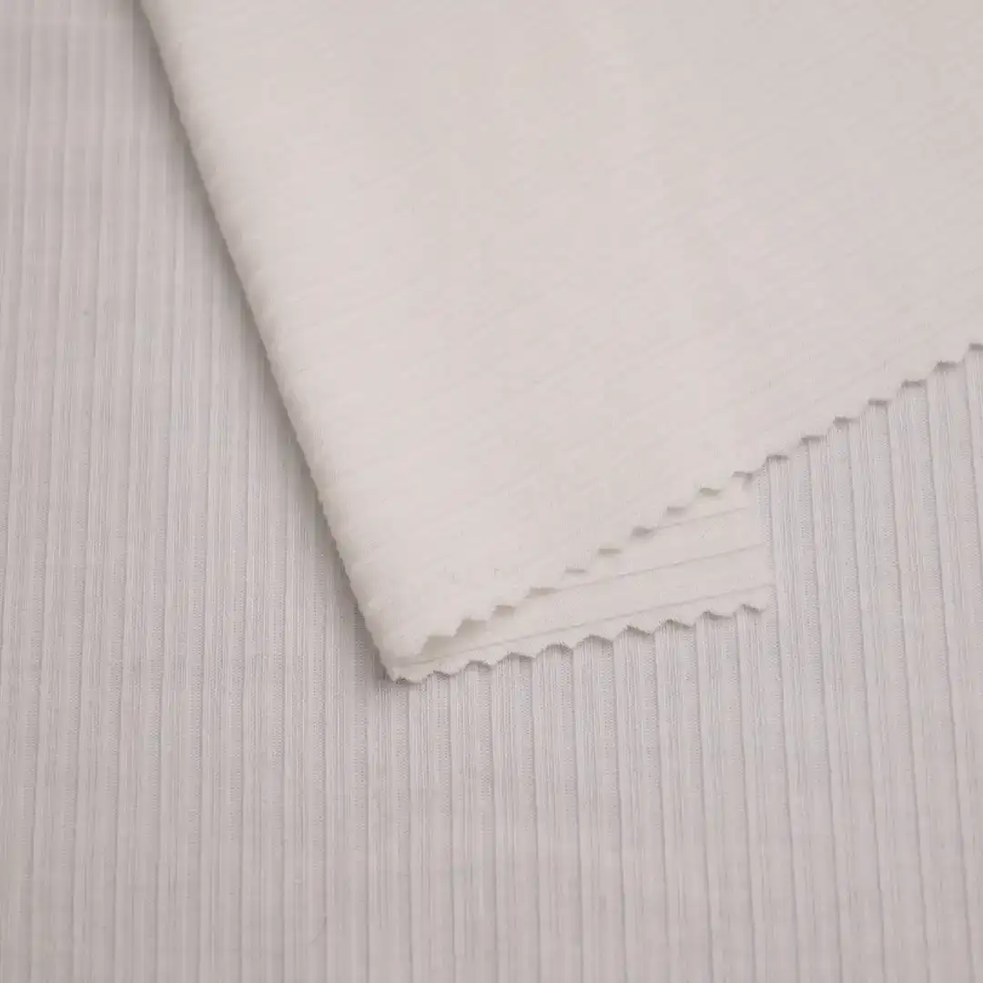 China Fabric for Hoodie,Ladies Vest  Rib Knit Fabric Polyester Rayon Spandex White color buy from China wholesaler bulk order at wholesale price free worldwide shipping Alibaba