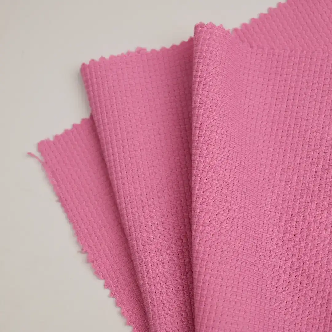 China Fabric for Hoodie Waffle Knit Fabric Polyester Pink color buy from China wholesaler bulk order at wholesale price free worldwide shipping Alibaba