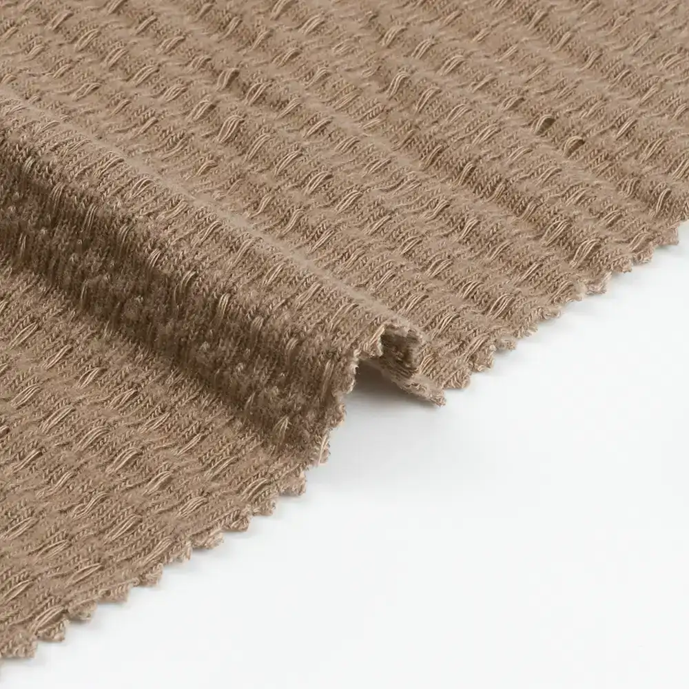 China Fabric for T-Shirt,Open Cardigan  Weft Jacquard Knit Fabric Polyester Rayon Spandex Solid-Brown color buy from China wholesaler bulk order at wholesale price free worldwide shipping Alibaba