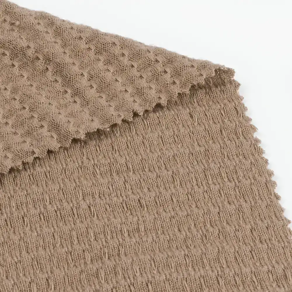China Fabric for T-Shirt,Open Cardigan  Weft Jacquard Knit Fabric Polyester Rayon Spandex Solid-Brown color buy from China wholesaler bulk order at wholesale price free worldwide shipping Alibaba