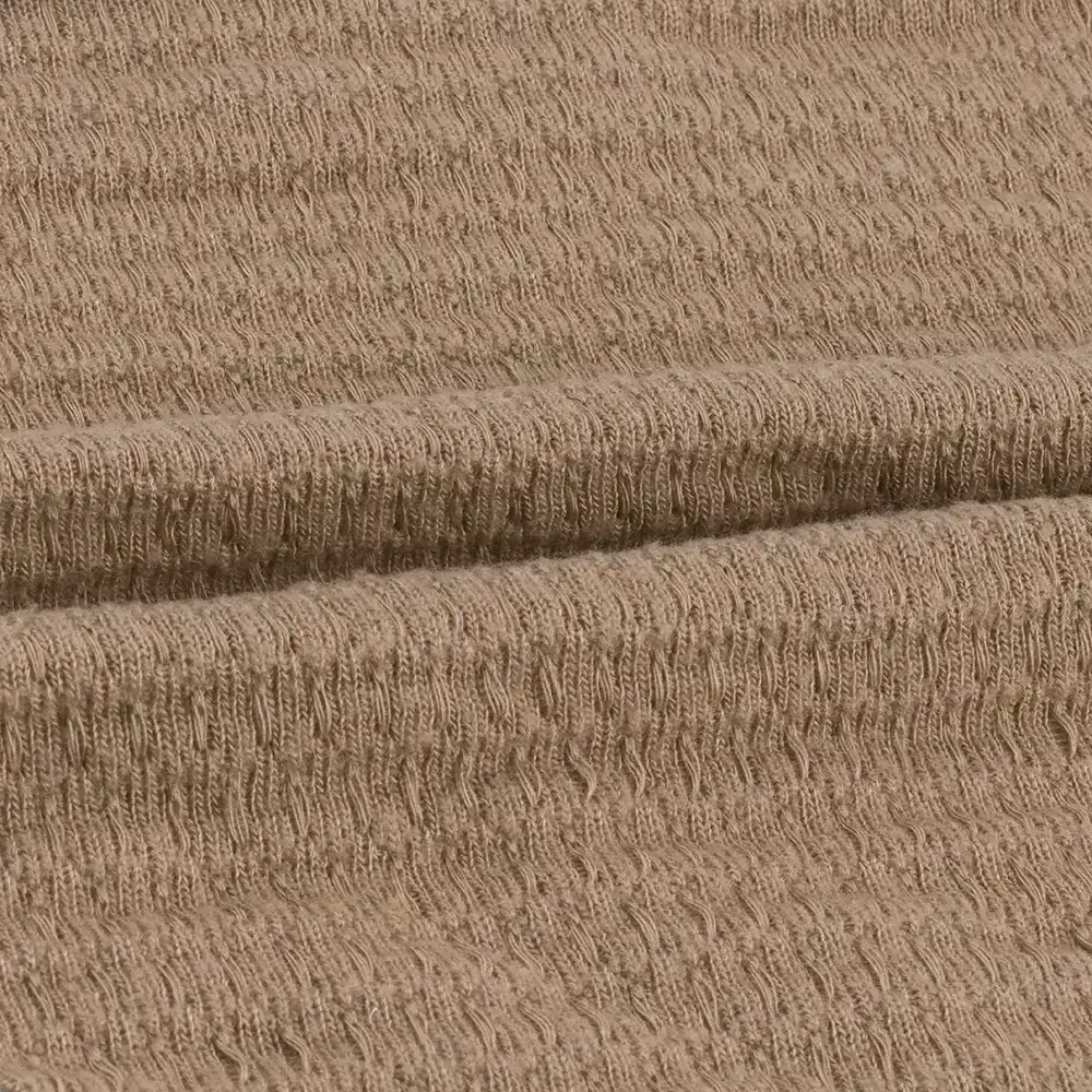 China Fabric for T-Shirt,Open Cardigan  Weft Jacquard Knit Fabric Polyester Rayon Spandex Solid-Brown color buy from China wholesaler bulk order at wholesale price free worldwide shipping Alibaba