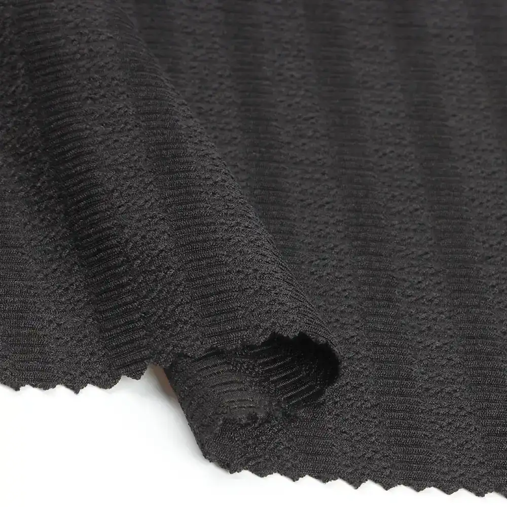 China Fabric for T-shirt ,Polo T-shirt  Weft Jacquard Knit Fabric Polyester Spandex Solid- Black color buy from China wholesaler bulk order at wholesale price free worldwide shipping Alibaba