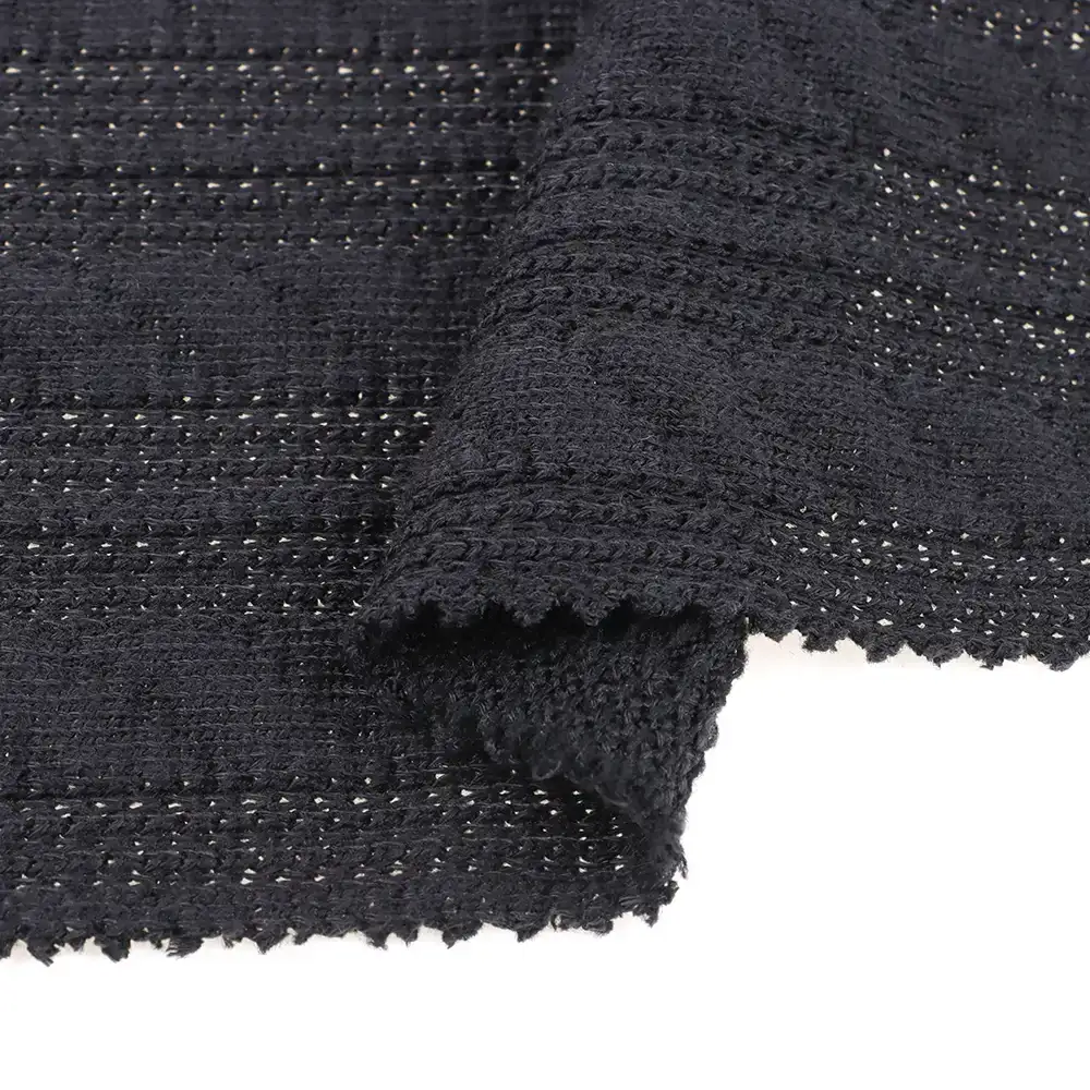 China Fabric for Open Cardigan  Weft Jacquard Knit Fabric Polyester Elastane black color buy from China wholesaler bulk order at wholesale price free worldwide shipping Alibaba