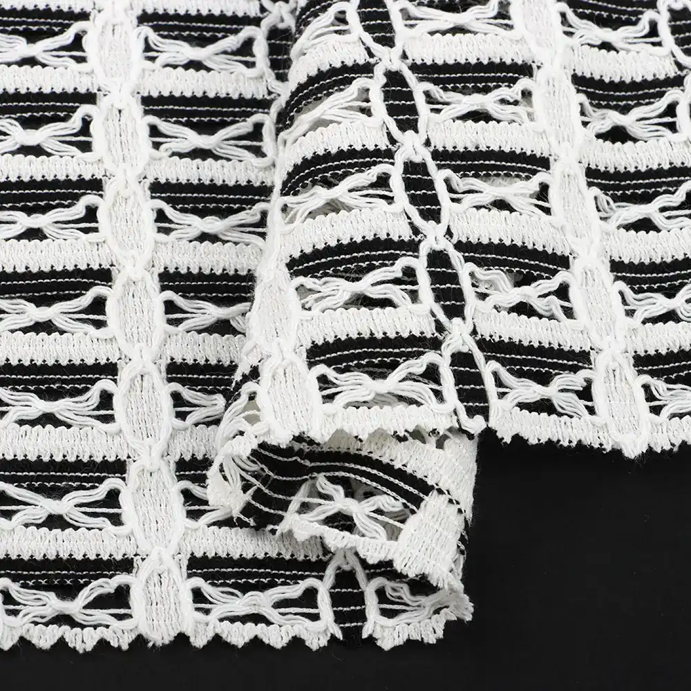 China Fabric for Blouse,Dresses (Pullover)  Lace Knit Fabric Polyester black/white color buy from China wholesaler bulk order at wholesale price free worldwide shipping Alibaba