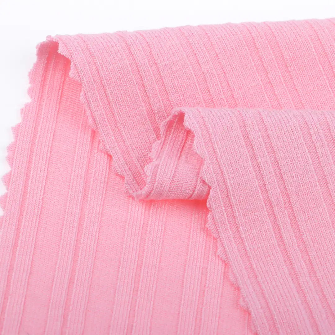 China Fabric for Tank Top,Crop Top,Hoodie Rib Knit Fabric Cotton Elastane Pink color buy from China wholesaler bulk order at wholesale price free worldwide shipping Alibaba