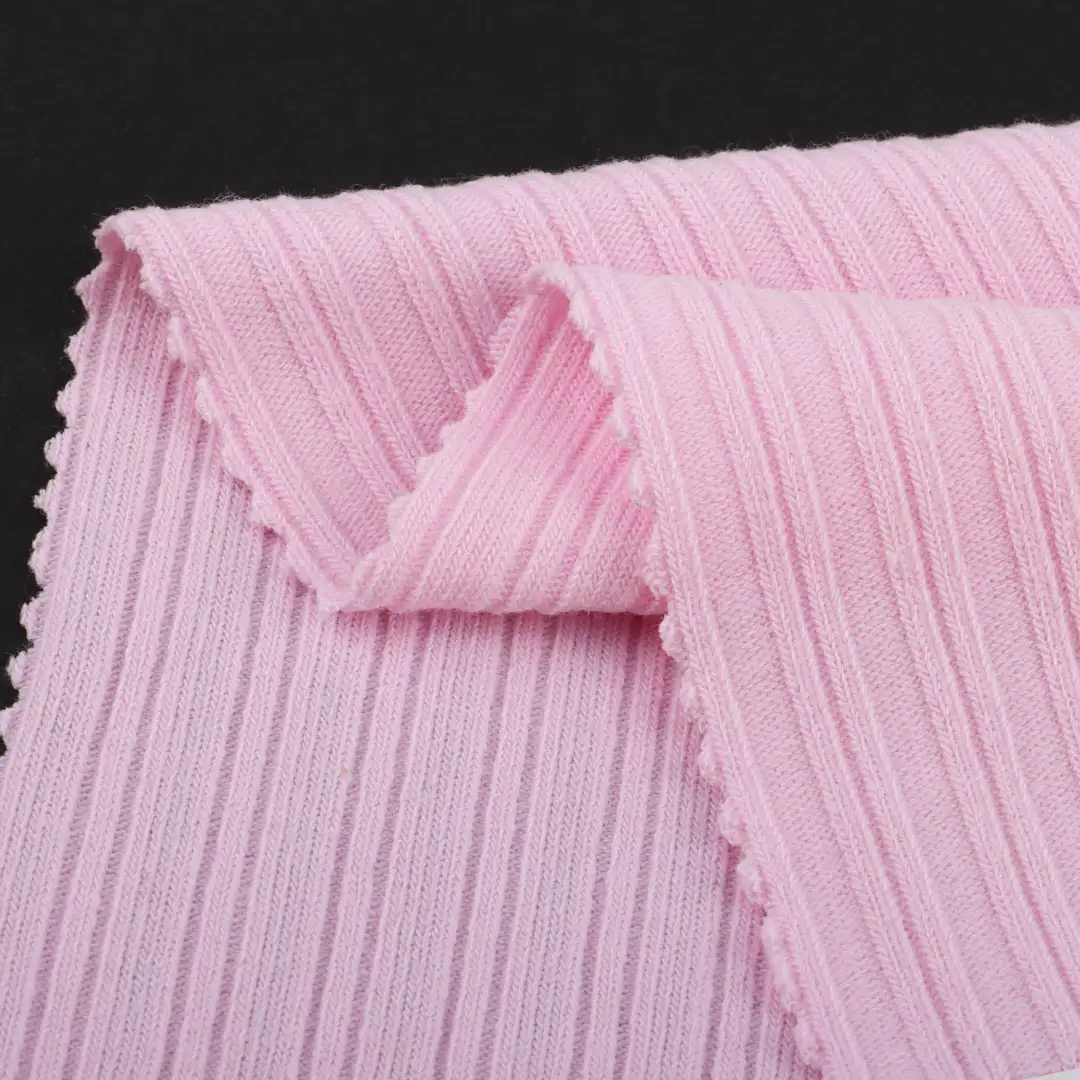 China Fabric for Tank Top,Crop Top,Hoodie Rib Knit Fabric Rayon Polyester Spandex Pink color buy from China wholesaler bulk order at wholesale price free worldwide shipping Alibaba