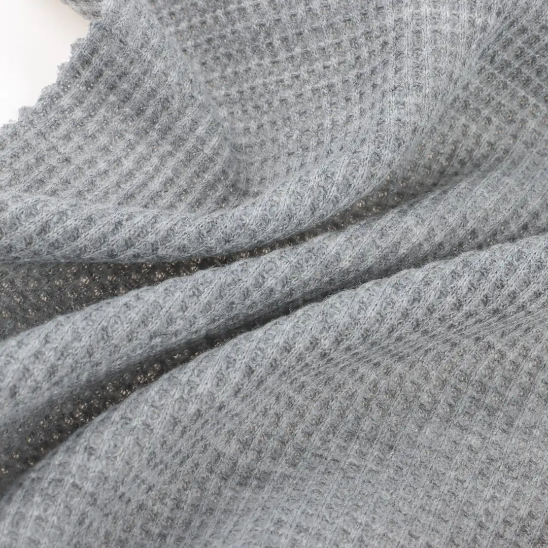 China Fabric for Loungewear Waffle Knit Fabric Recycled Polyester Polyester Cotton Grey color buy from China wholesaler bulk order at wholesale price free worldwide shipping Alibaba