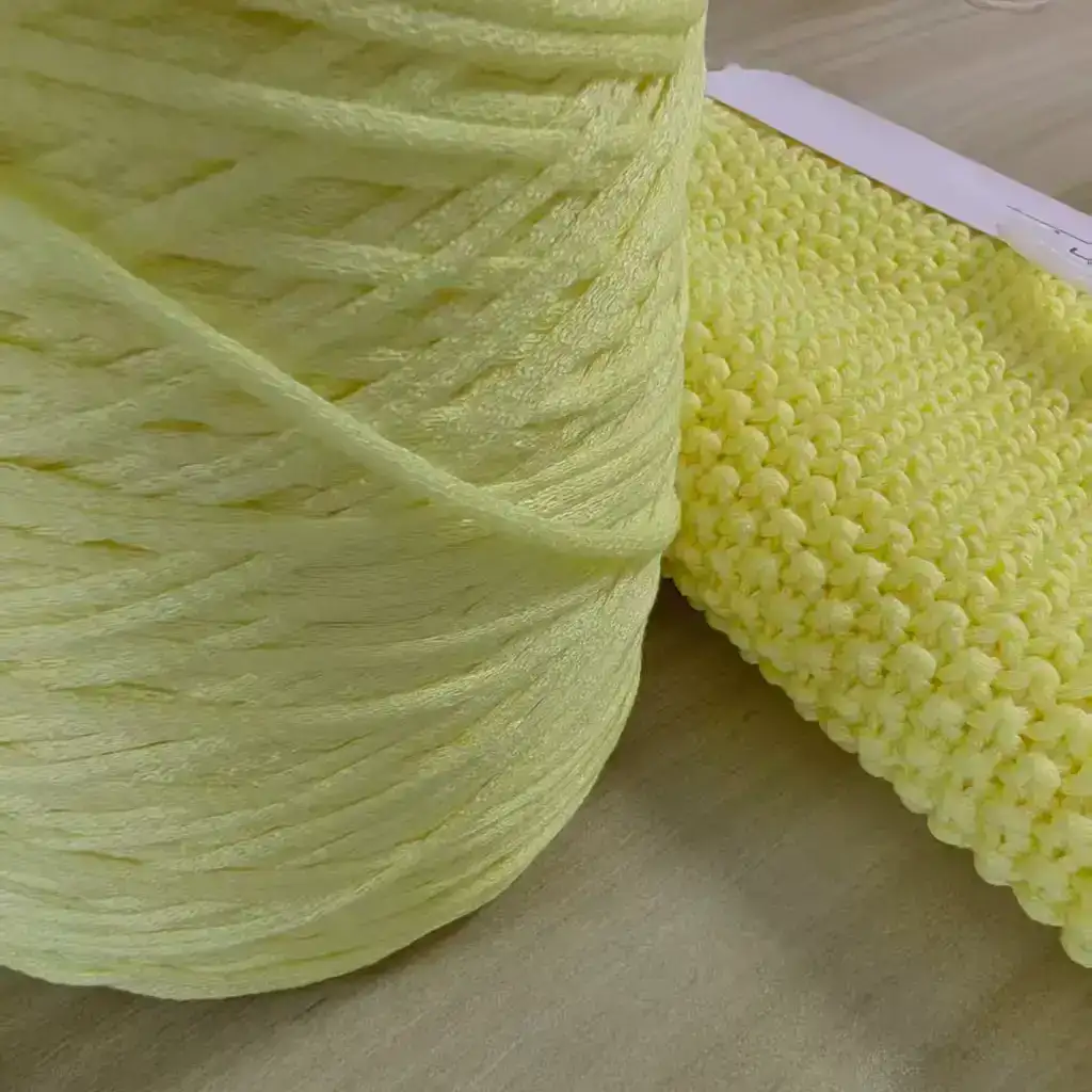 China Yarn for Asymmetric Single-Shoulder Tank Top (Sweater),Tie-Front Top (Sweater),V-Neck Button Up Cardigan (Sweater) Core Filling Yarn Fancy Yarn Acrylic Polyester yellow color buy from China wholesaler bulk order at wholesale price free worldwide shipping Alibaba