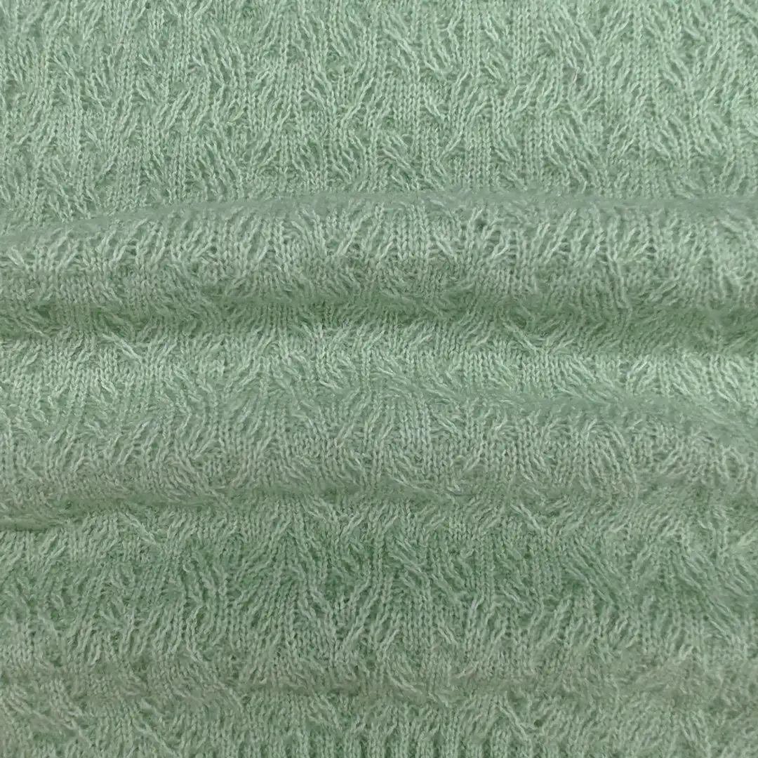 China Yarn for Open Cardigan (Sweater),Half-Zipper Cardigan (Sweater),Crew Neck Pullover (Sweater),Crop Top Pullover (Sweater) Mossy Yarn Fancy Yarn Recycled Polyester Acrylic Wool Spandex Light green color buy from China wholesaler bulk order at wholesale price free worldwide shipping Alibaba