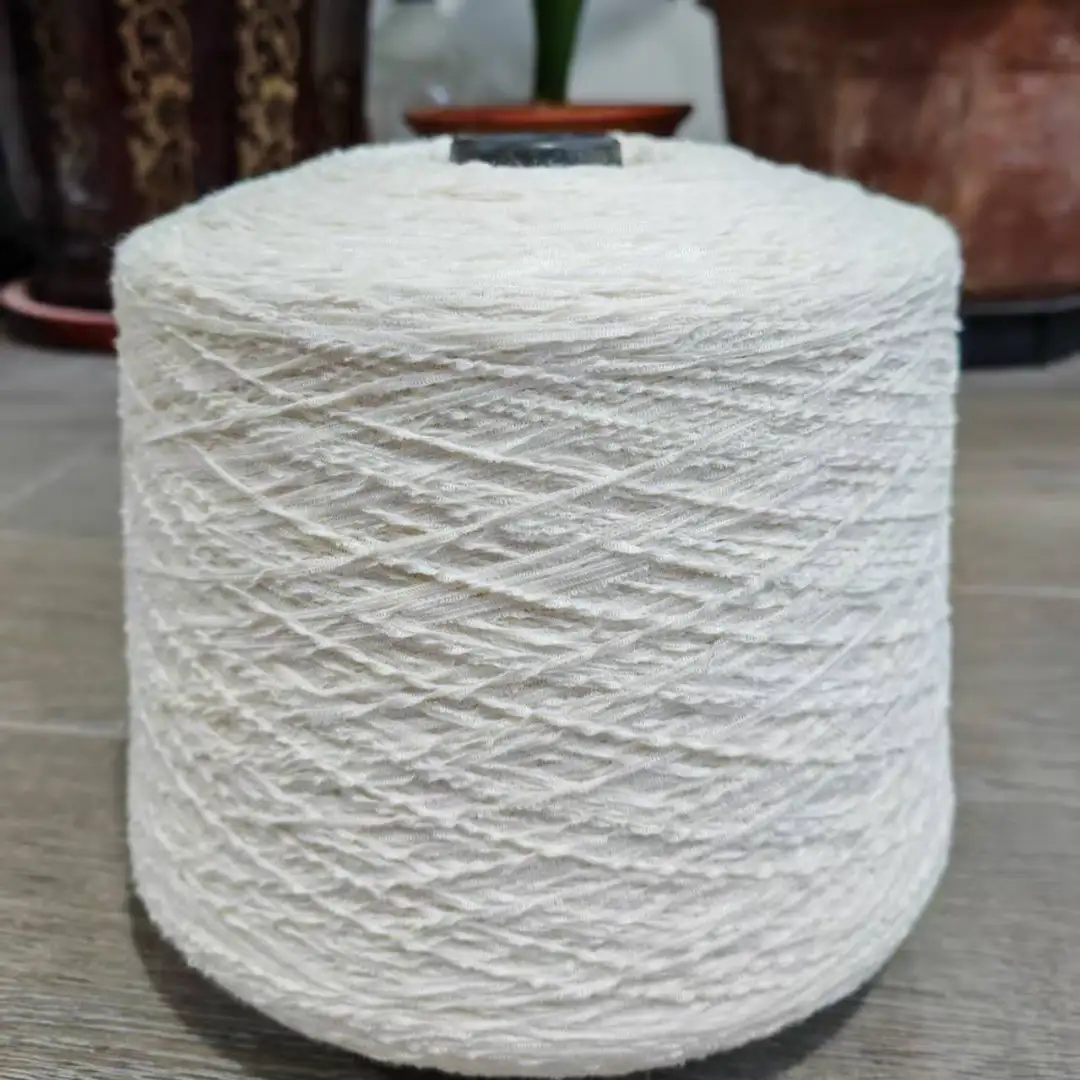 China Yarn for Open Cardigan (Sweater) Tubular Tape Yarn Fancy Yarn Polyester Recycled Polyester white color buy from China wholesaler bulk order at wholesale price free worldwide shipping Alibaba