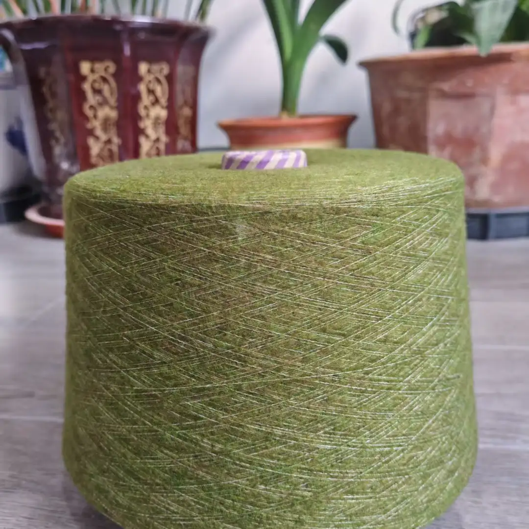 China Yarn for Open Cardigan (Sweater),Full-Zipper Cardigan (Sweater),Half-Zipper Cardigan (Sweater) Mossy Yarn Fancy Yarn Recycled Polyester Acrylic Wool Spandex Green color buy from China wholesaler bulk order at wholesale price free worldwide shipping Alibaba
