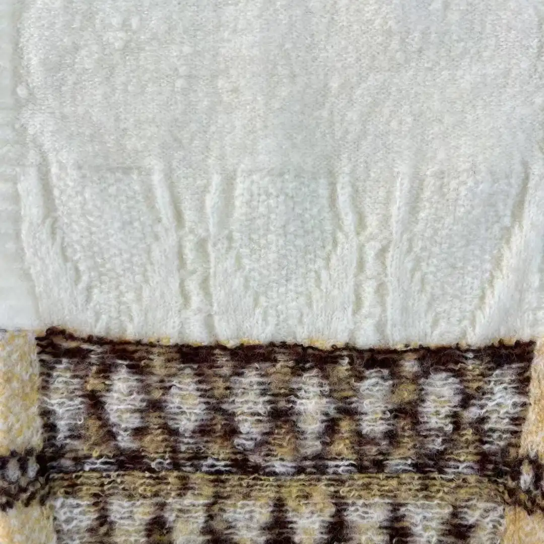 China Yarn for Open Cardigan (Sweater),Knitted Jacket (Sweater),Round Neck Pullover (Sweater),Hoodie  (Sweater) Mossy Yarn Fancy Yarn Acrylic Polyester Elastane off-white+brown+yellow color buy from China wholesaler bulk order at wholesale price free worldwide shipping Alibaba