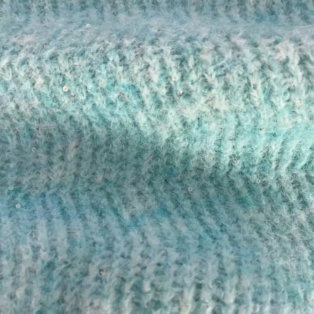 China Yarn for Round Neck Pullover (Sweater),Hoodie  (Sweater),Dresses (Pullover) (Sweater),Skirt (Sweater),Roll Neck Jumper (Sweater) Mossy Yarn Fancy Yarn Wool Nylon Polyester Elastane Sequin blue, purple, sparkling color buy from China wholesaler bulk order at wholesale price free worldwide shipping Alibaba