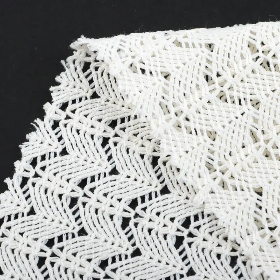 China Fabric for Ladies Vest ,Dresses (Cardigan Open)  Lace Knit Fabric Cotton Polyester Milky white color buy from China wholesaler bulk order at wholesale price free worldwide shipping Alibaba