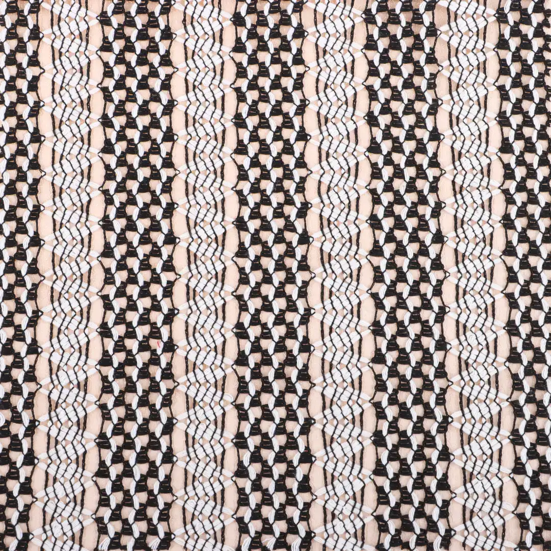 China Fabric for Ladies Vest ,Dresses (Cardigan Open)  Lace Knit Fabric Polyester Cotton Black and white color buy from China wholesaler bulk order at wholesale price free worldwide shipping Alibaba