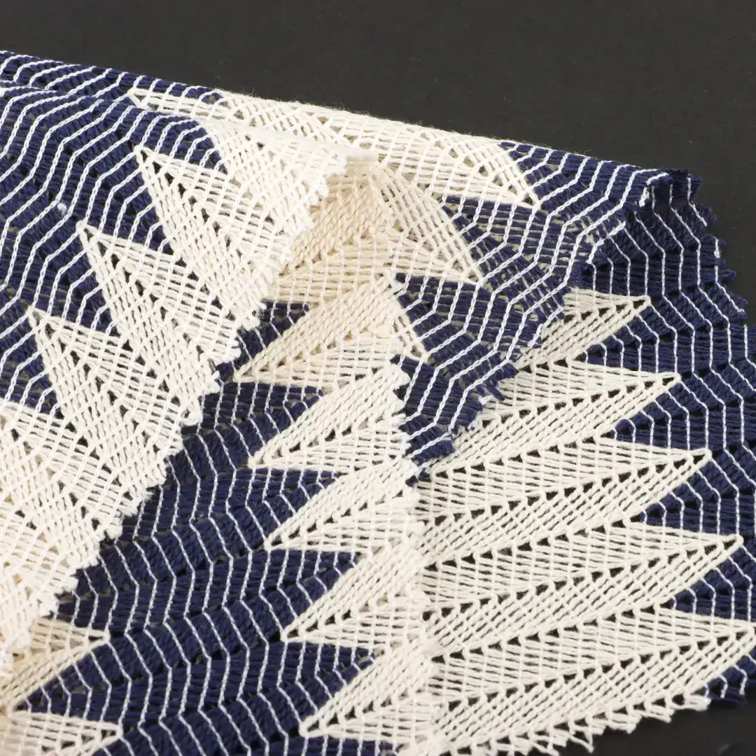 China Fabric for Ladies Vest ,Dresses (Cardigan Open)  Lace Knit Fabric Cotton Polyester Light white and dark blue color buy from China wholesaler bulk order at wholesale price free worldwide shipping Alibaba