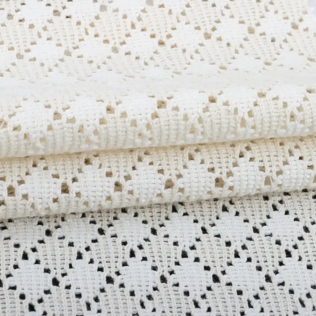 China Fabric for Ladies Vest ,Dresses (Cardigan Open)  Lace Knit Fabric Cotton Polyester Milky white color buy from China wholesaler bulk order at wholesale price free worldwide shipping Alibaba