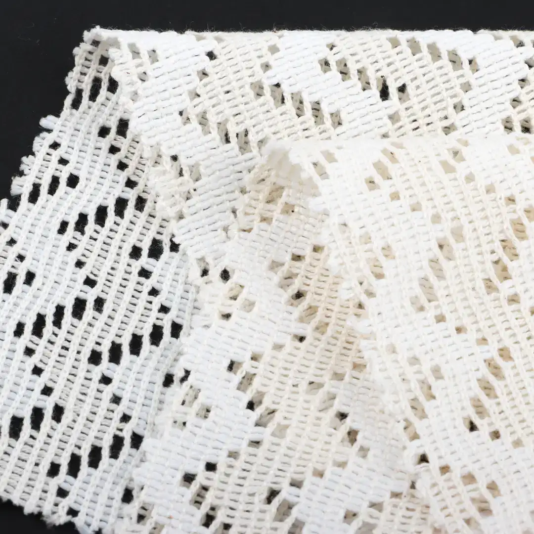 China Fabric for Ladies Vest ,Dresses (Cardigan Open)  Lace Knit Fabric Cotton Polyester Milky white color buy from China wholesaler bulk order at wholesale price free worldwide shipping Alibaba