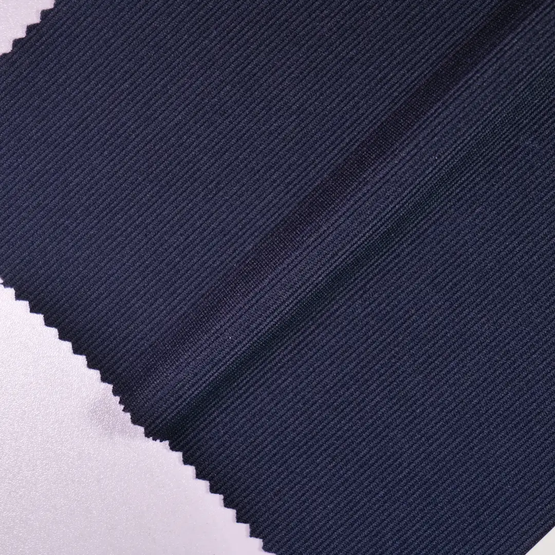 China Fabric for Jackets Ottoman Knit Fabric Polyester Spandex Dark blue color buy from China wholesaler bulk order at wholesale price free worldwide shipping Alibaba