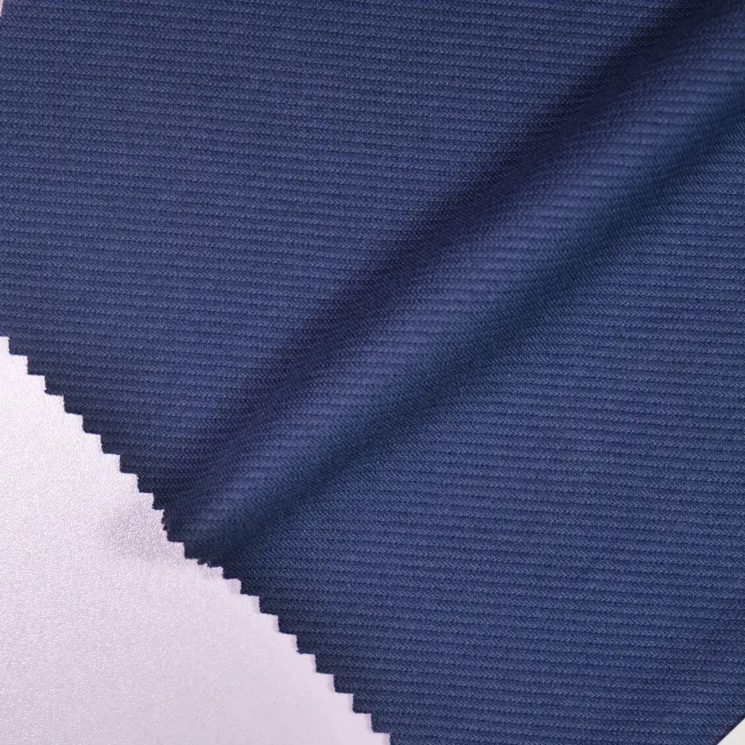 China Fabric for Blazer,Uniform,Knitted Jacket  Rib Knit Fabric Cotton Polyester Spandex Dark blue color buy from China wholesaler bulk order at wholesale price free worldwide shipping Alibaba