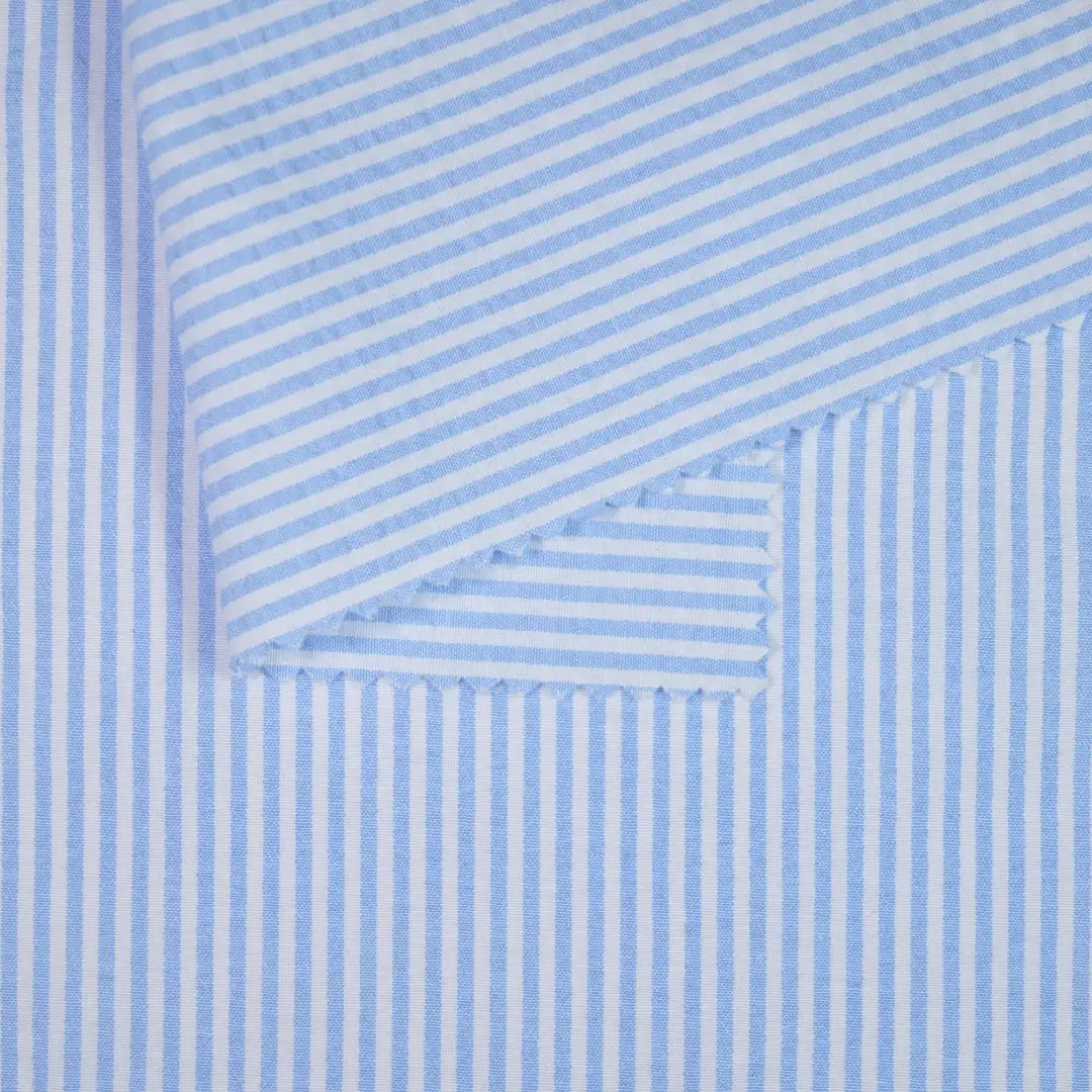 China Fabric for Blouse,Skirt,Over Shirt Yarn Dyed Stripe Woven Blended Fabric Polyester Cotton blue color buy from China wholesaler bulk order at wholesale price free worldwide shipping Alibaba