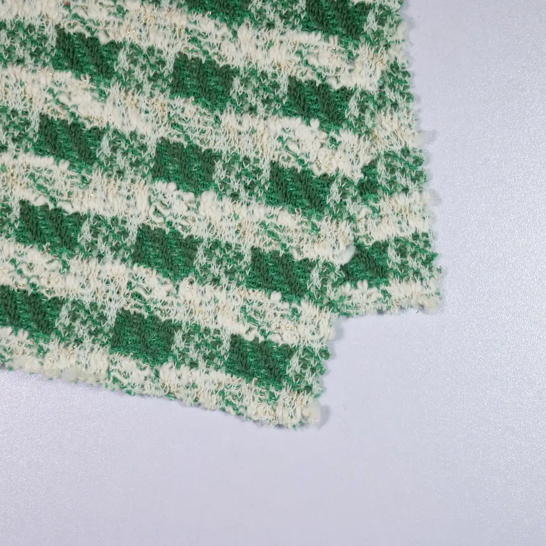 China Fabric for Overcoat Hacci Knit Fabric Polyester Cotton Spandex Lurex green color buy from China wholesaler bulk order at wholesale price free worldwide shipping Alibaba