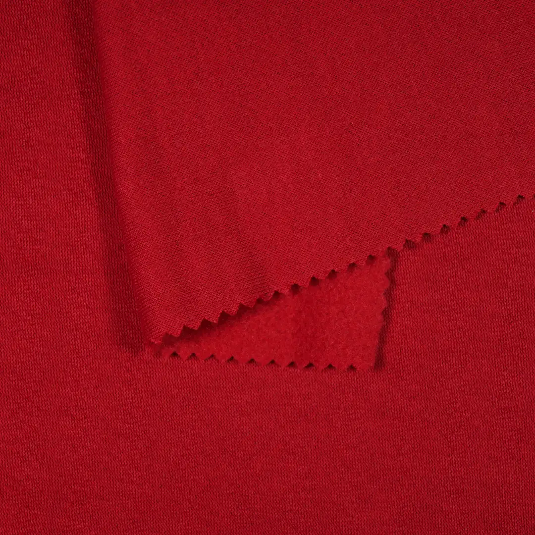 China Fabric for Sweatshirt Fleece Knit Fabric Cotton Polyester red color buy from China wholesaler bulk order at wholesale price free worldwide shipping Alibaba