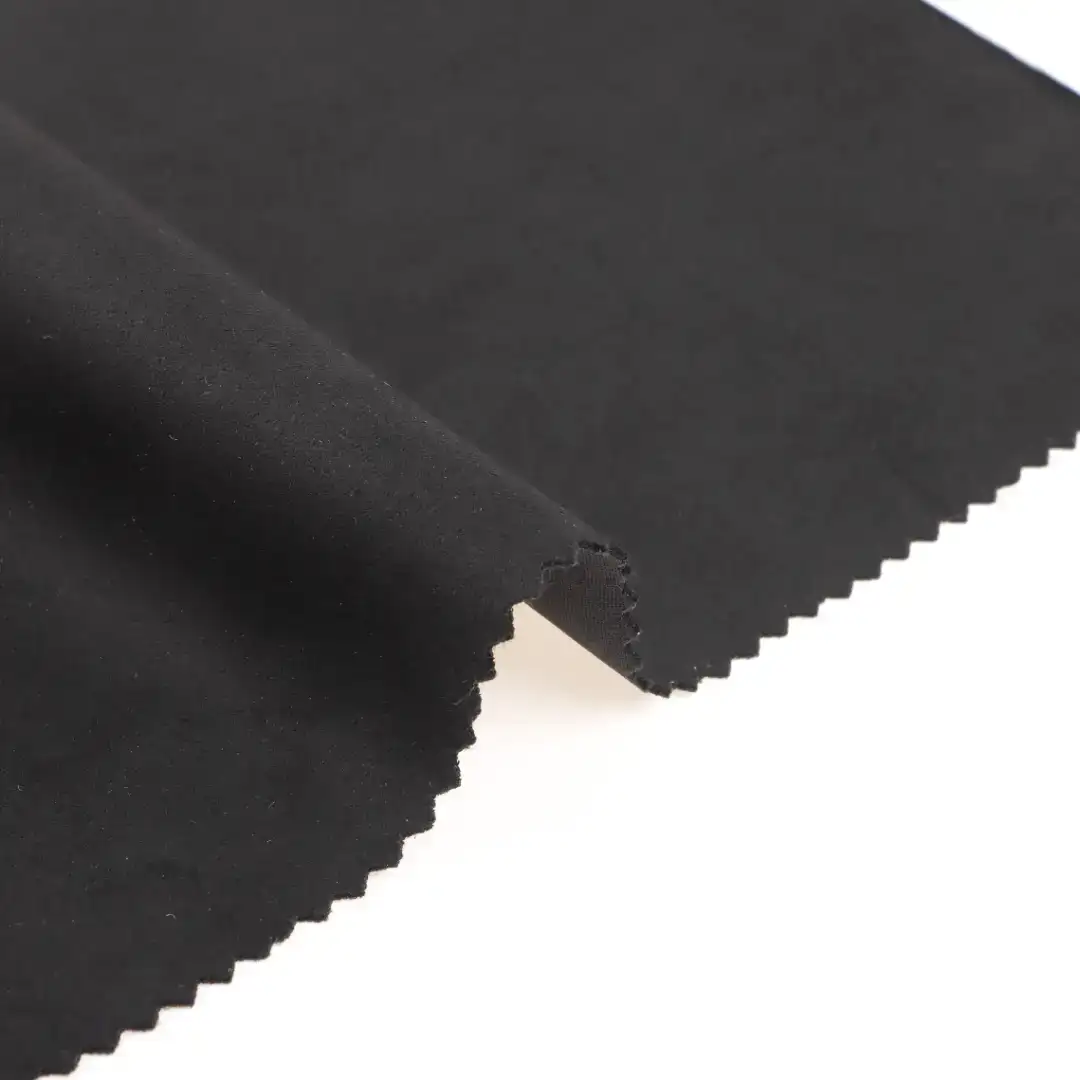China Fabric for Jackets Weft Suede Knit Fabric Polyester Spandex Black color buy from China wholesaler bulk order at wholesale price free worldwide shipping Alibaba