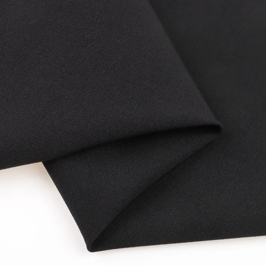 China Fabric for Pants Four Stretch Polyester Woven Fabric Synthetic Woven Fabric Polyester Spandex BLACK color buy from China wholesaler bulk order at wholesale price free worldwide shipping Alibaba