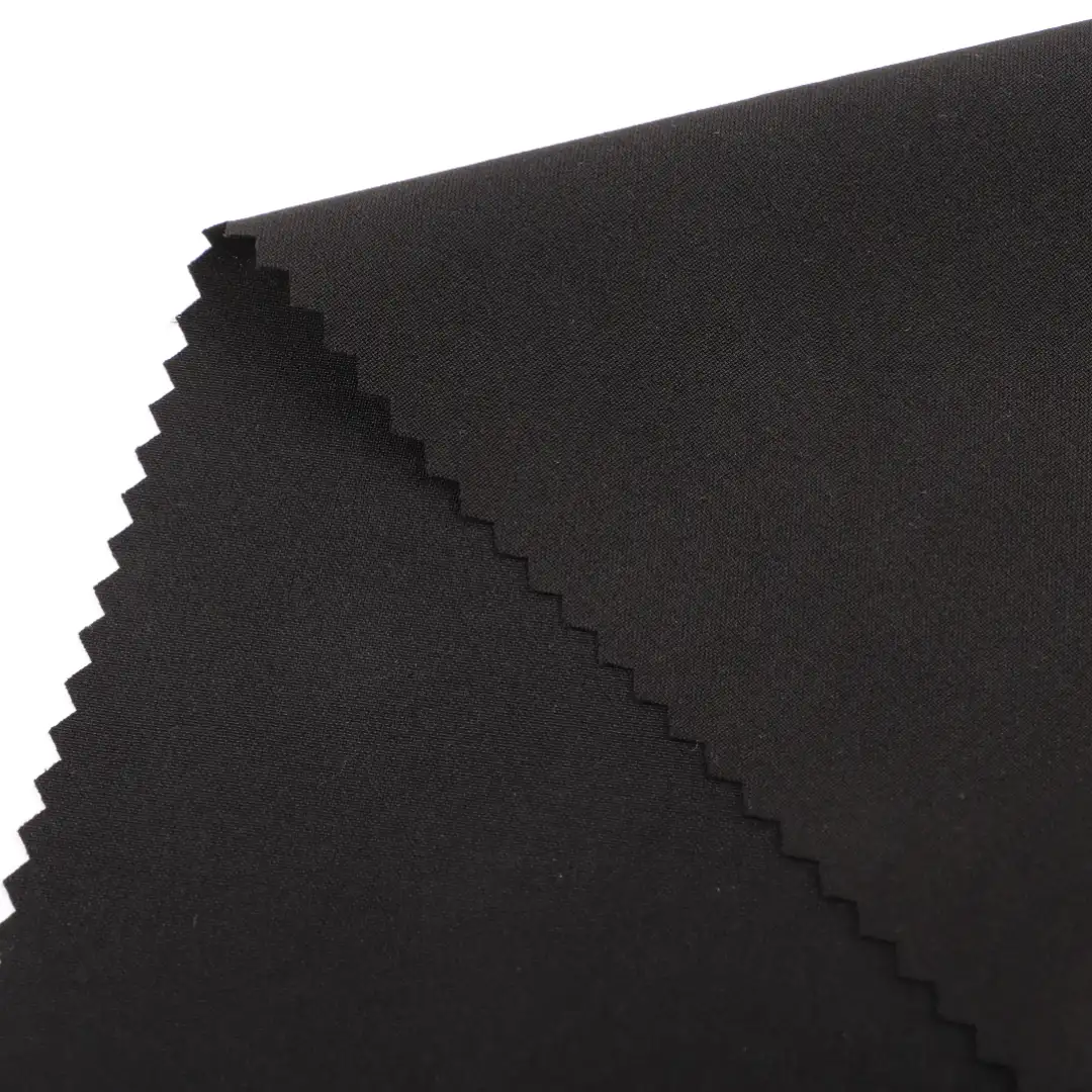 China Fabric for Pants Four Stretch Polyester Woven Fabric Synthetic Woven Fabric Polyester Spandex BLACK color buy from China wholesaler bulk order at wholesale price free worldwide shipping Alibaba