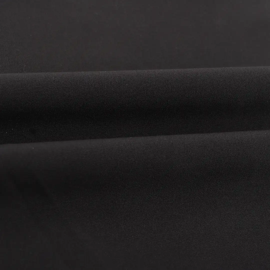 China Fabric for Pants Four Stretch Polyester Woven Fabric Synthetic Woven Fabric Polyester Spandex BLACK color buy from China wholesaler bulk order at wholesale price free worldwide shipping Alibaba